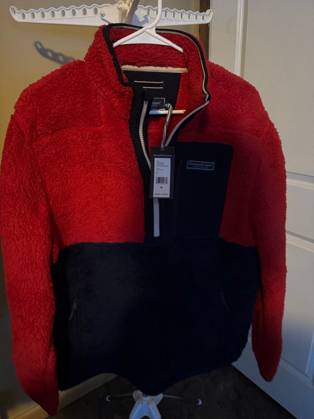 Vineyard Vines Red and Navy Half-Zip Sherpa Pullover